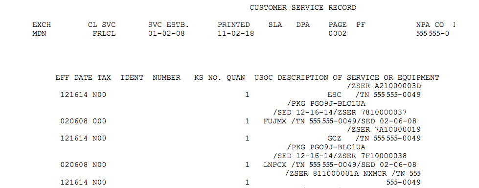 Telecom customer service record