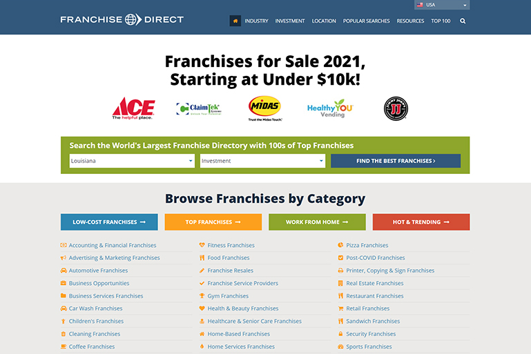 Franchise Direct's webpage screenshot