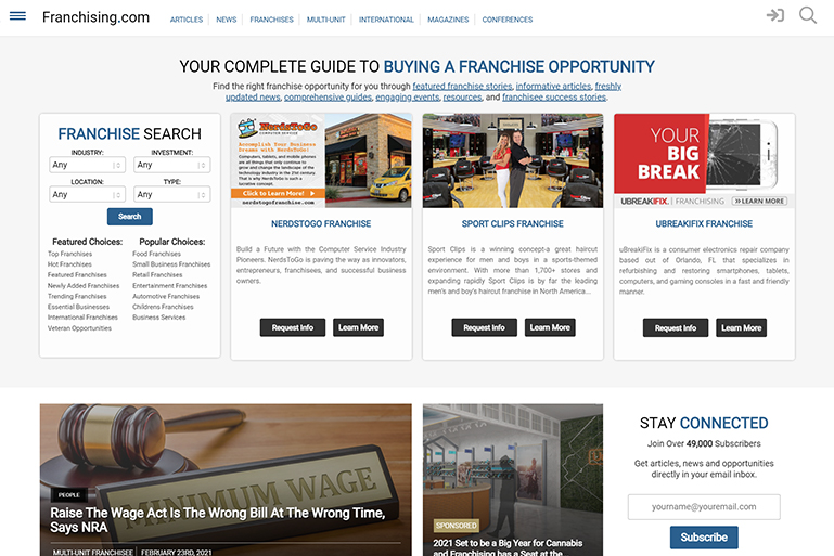 Franchising.com webpage screenshot