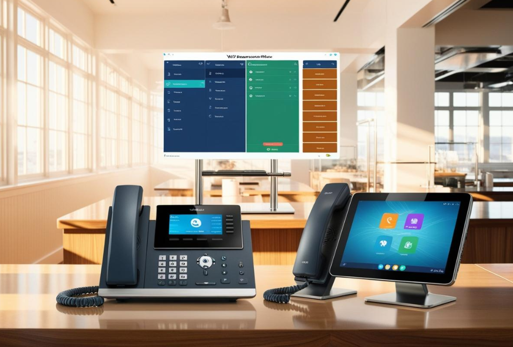 A VoIP phone system and digital dashboard helping a restaurant manage telecommunications efficiently.