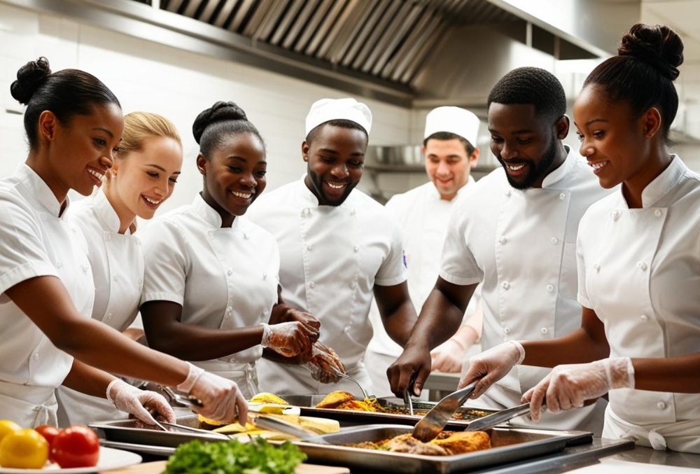 Restaurant staff in clean, well-maintained uniforms, representing cost-effective uniform management.