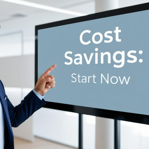 Cost reduction consultant presenting a call to action for businesses to start saving costs.